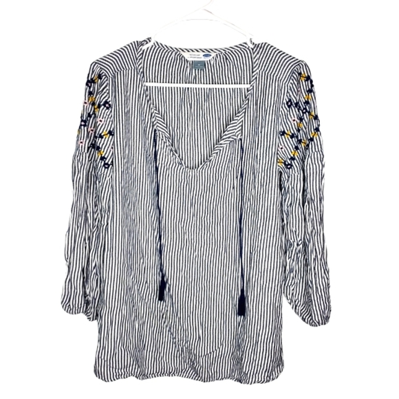 Old Navy Womens Long Sleeve Striped Spring Flower Shirt Size Medium - Picture 1 of 6